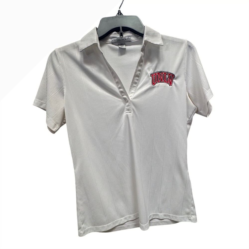 Port Authority UNLV Rebels Women‎ White V-Neck Polo Shirt Textured Size Large